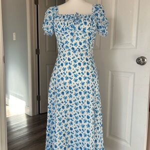 Chic Blue Floral Midi Dress